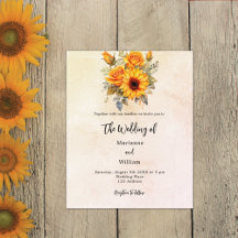 Sunflower greenery budget wedding invitation