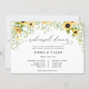 Sunflower Greenery Calligraphy Rehearsal Dinner Invitation