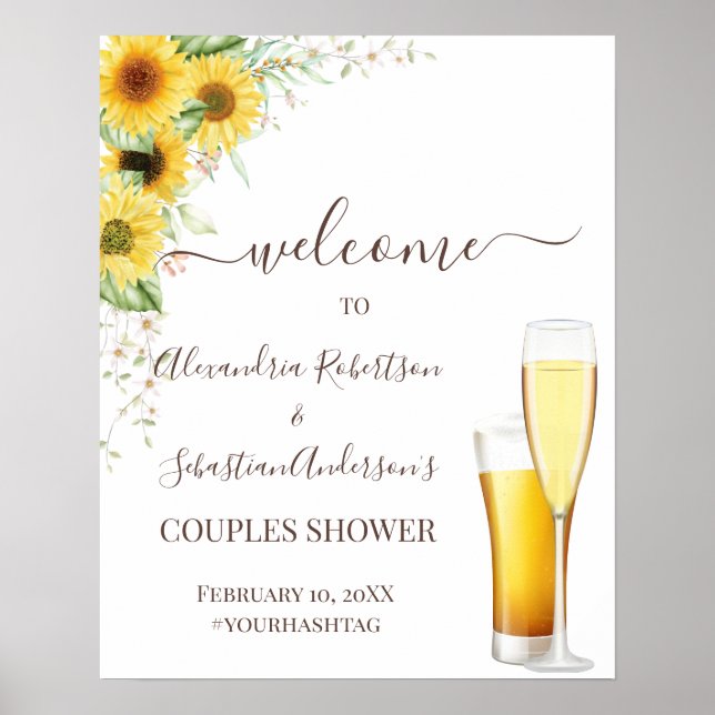 Sunflower Greenery Couples Wedding Welcome Sign (Front)