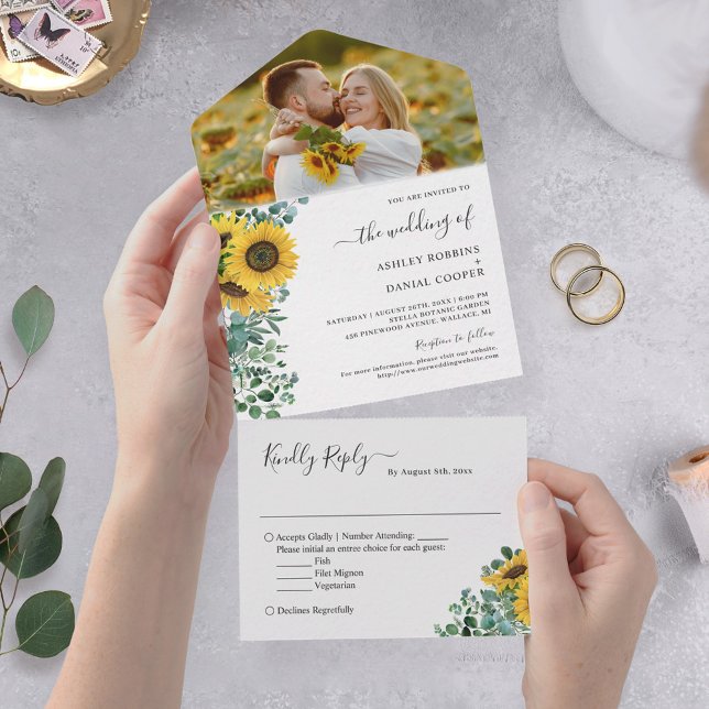 Sunflower Greenery Eucalyptus Wedding Photo All In One Invitation (Creator Uploaded)