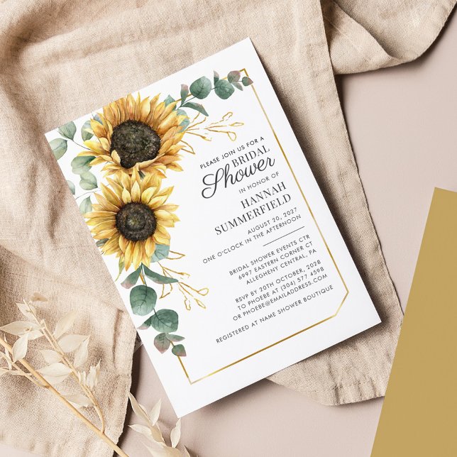 Sunflower Greenery Floral Bridal Shower Invitation (Floral Yellow Green Botanical Bridal Shower Invitation)