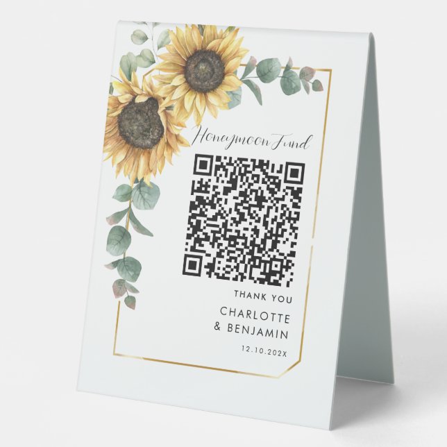 Sunflower Greenery Honeymoon Fund QR Code Wedding (Front)