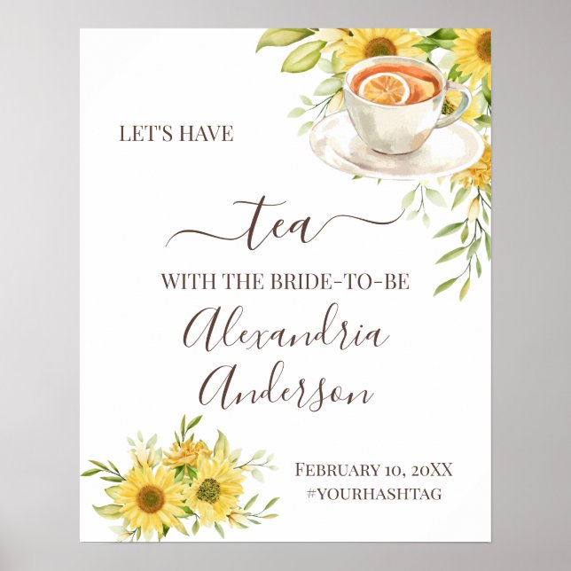 Sunflower Greenery Tea Bridal Shower Welcome Sign (Front)