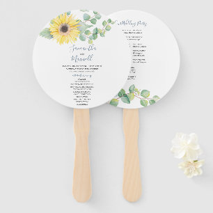 Sunflower Greenery Watercolor Wedding Program Fan