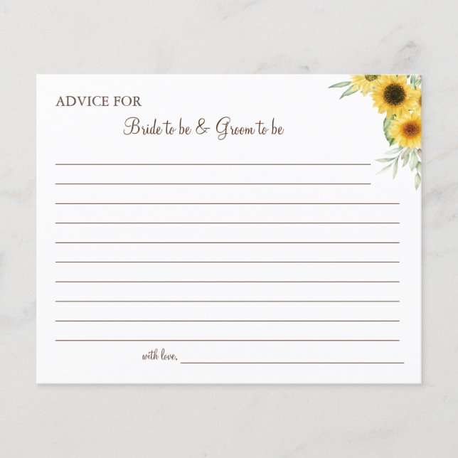 Sunflower Greenery Wedding Advice card shower (Front)