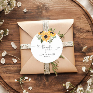 Sunflower Greenery Wedding Thank You Favour Classic Round Sticker