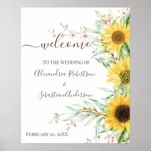 Sunflower Greenery Wedding Welcome Sign (Front)