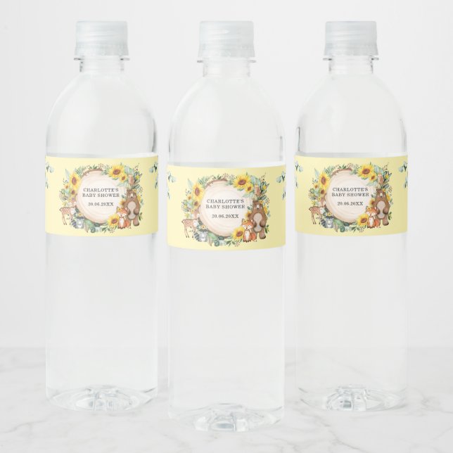 Sunflower Greenery Woodland Baby Shower Favours Water Bottle Label (Bottles)