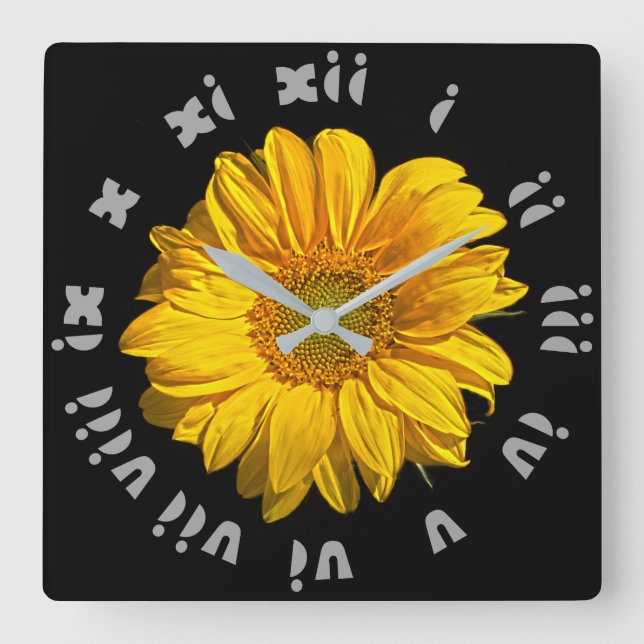 Sunflower Grey Fat Roman Numbers wca Square Wall Clock (Front)