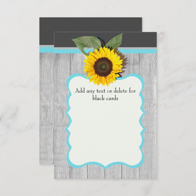 Sunflower Grey wood teal blue Rustic Wedding Invitation (Front/Back)