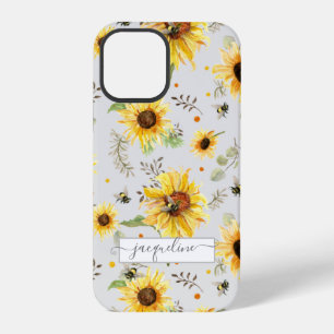 Sunflower Grey Yellow Bumble Bee Eucalyptus Leaf iPhone 12 Pro Case
