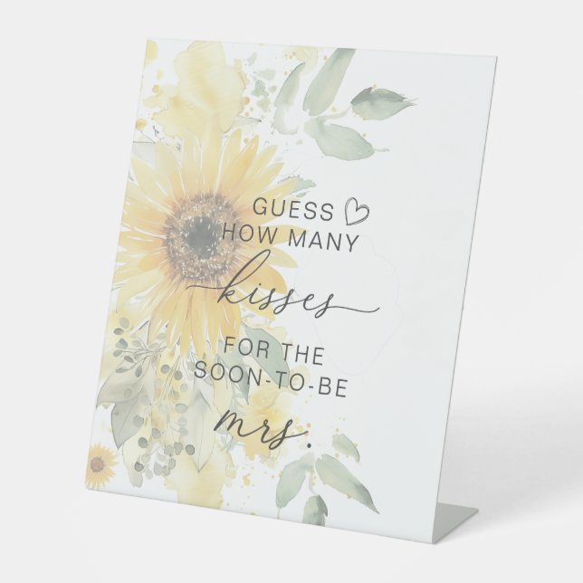 Sunflower Guess How Many Kisses Bridal Shower Game Pedestal Sign (Front)