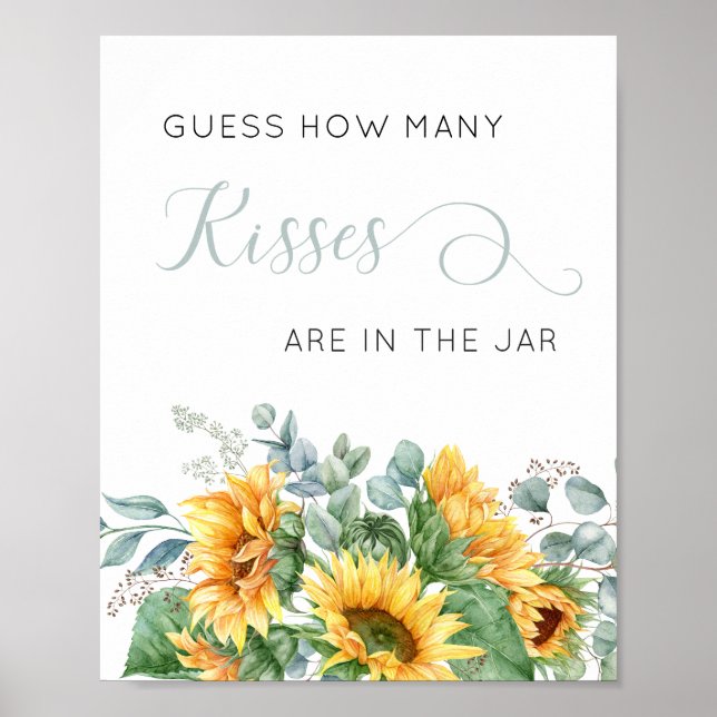 Sunflower Guess How Many Kisses Shower Poster (Front)