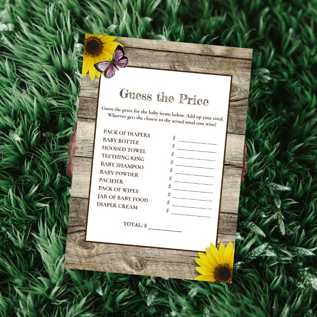 Sunflower Guess The Price Baby Shower | Pink Invitation (Creator Uploaded)