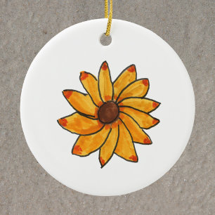 Sunflower Hand Drawn Ink Yellow Ceramic Tree Decoration