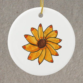 Sunflower Hand Drawn Ink Yellow Ceramic Tree Decoration