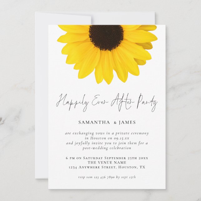 Sunflower Happily Ever After Party Wedding Invitation (Front)