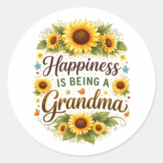 Sunflower Happiness Is Being A Grandma Classic Round Sticker