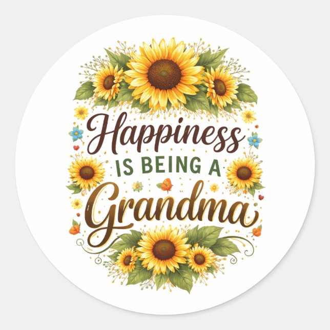 Sunflower Happiness Is Being A Grandma Classic Round Sticker (Front)