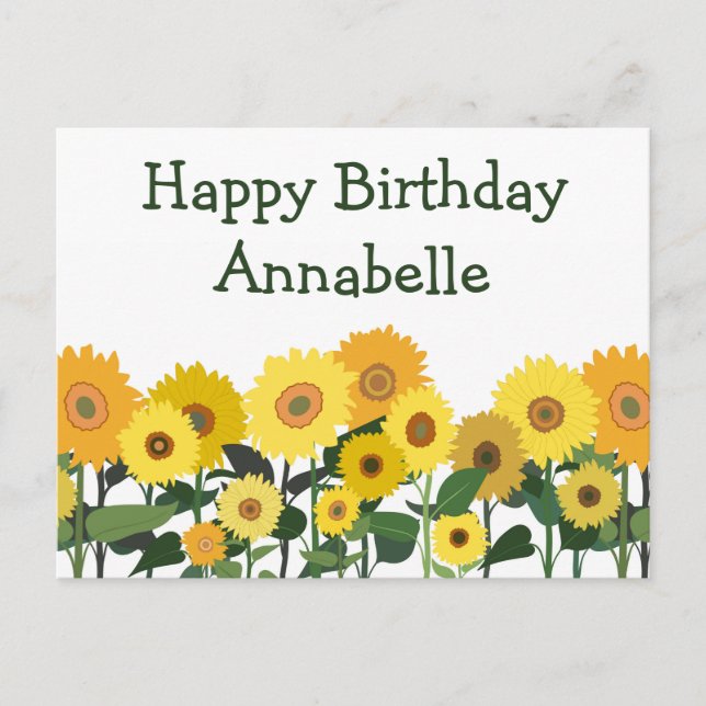 Sunflower Happy Birthday Beautiful Personalised Postcard (Front)