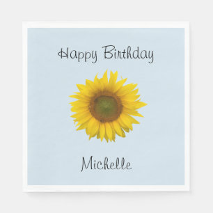 Sunflower Happy Birthday Blue Custom Napkin