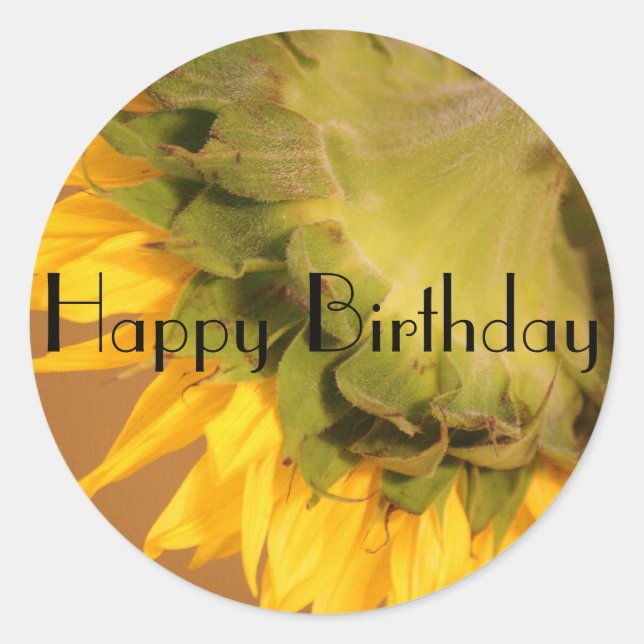 Sunflower, Happy Birthday Classic Round Sticker (Front)