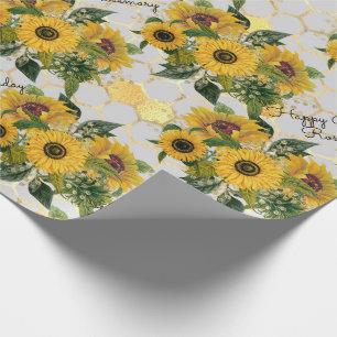 Sunflower Happy Birthday or Retirement Add Name Wrapping Paper