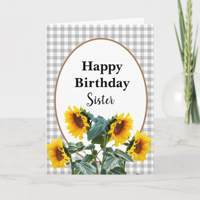 Sunflower Happy Birthday Sister Floral Greeting Card (Front)