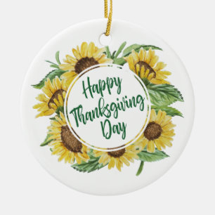 Sunflower Happy Thanksgiving Floral   Ornament