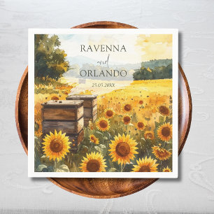 Sunflower Harvest Beehives Country Fall Wedding Napkin