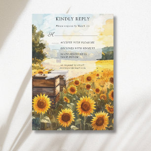 Sunflower Harvest Beehives Country Fall Wedding RSVP Card