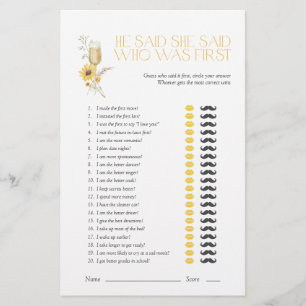 Sunflower He Said She Said Boho Bridal Shower Game