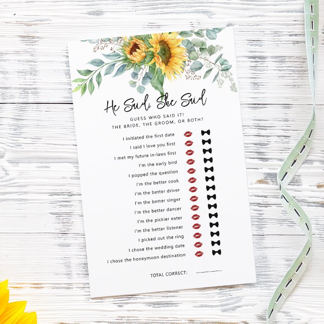 Sunflower He Said She Said Bridal Shower Game (Sunflower He Said She Said Bridal Shower Game)