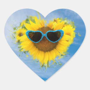 Sunflower Heart Abstract on Sky   Heart Sticker