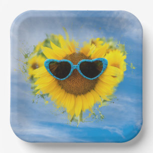 Sunflower Heart Abstract on Sky Paper Plate