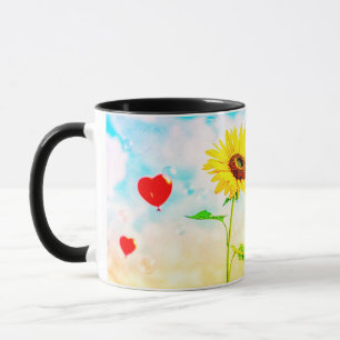 Sunflower & Heart Balloons Romantic Gift Design Mug