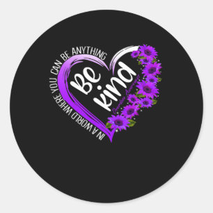 Sunflower Heart Be Kind Purple Overdose Awareness Classic Round Sticker
