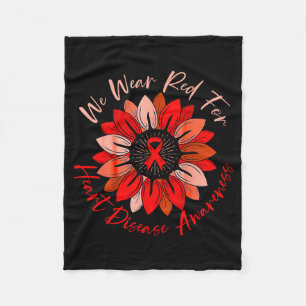 Sunflower Heart Disease Awareness Month Red Ribbon Fleece Blanket