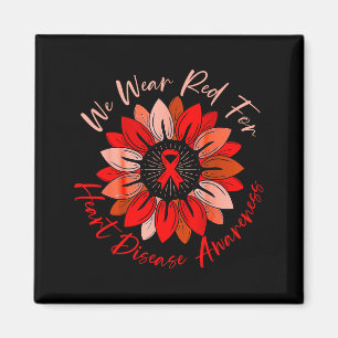 Sunflower Heart Disease Awareness Month Red Ribbon Magnet