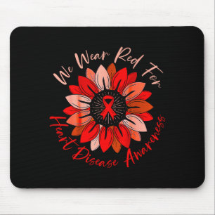 Sunflower Heart Disease Awareness Month Red Ribbon Mouse Mat