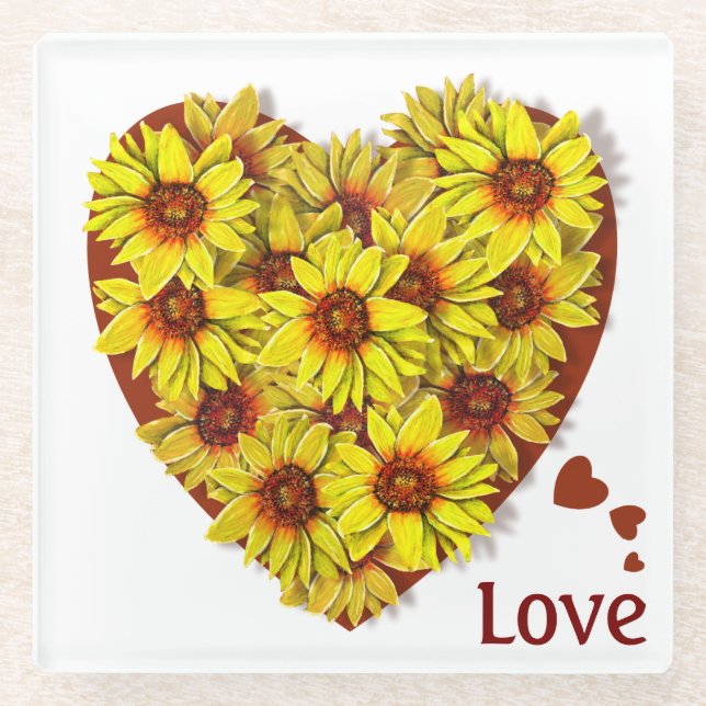 Sunflower Heart Glass Coaster (Front)