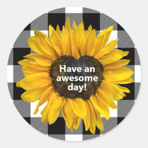 Sunflower Heart on Buffalo Plaid  Classic Round Sticker