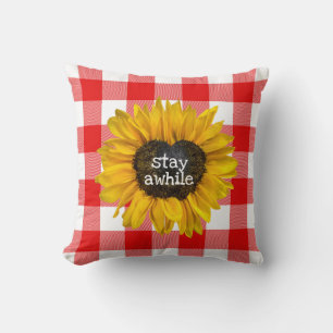 Sunflower Heart on Buffalo Plaid  Cushion