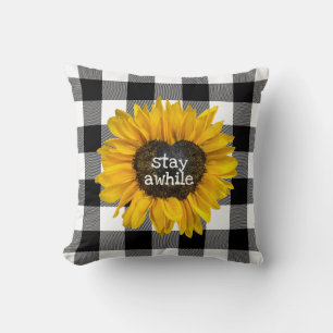 Sunflower Heart on Buffalo Plaid Cushion