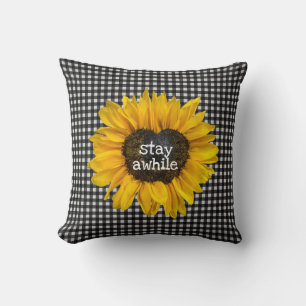 Sunflower Heart on Gingham Cushion