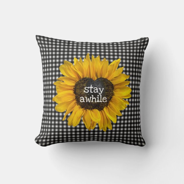 Sunflower Heart on Gingham  Cushion (Front)
