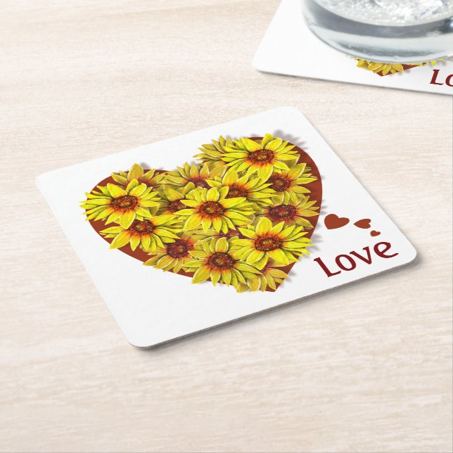 Sunflower Heart Paper Coaster (Angled)