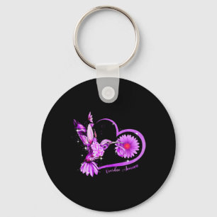 Sunflower Heart Purple Ribbon Overdose Awareness Key Ring