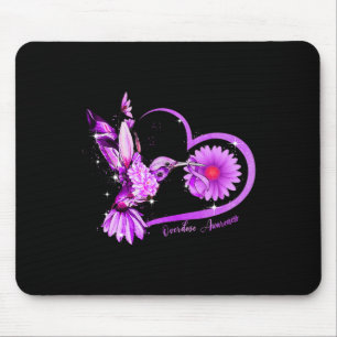 Sunflower Heart Purple Ribbon Overdose Awareness Mouse Mat