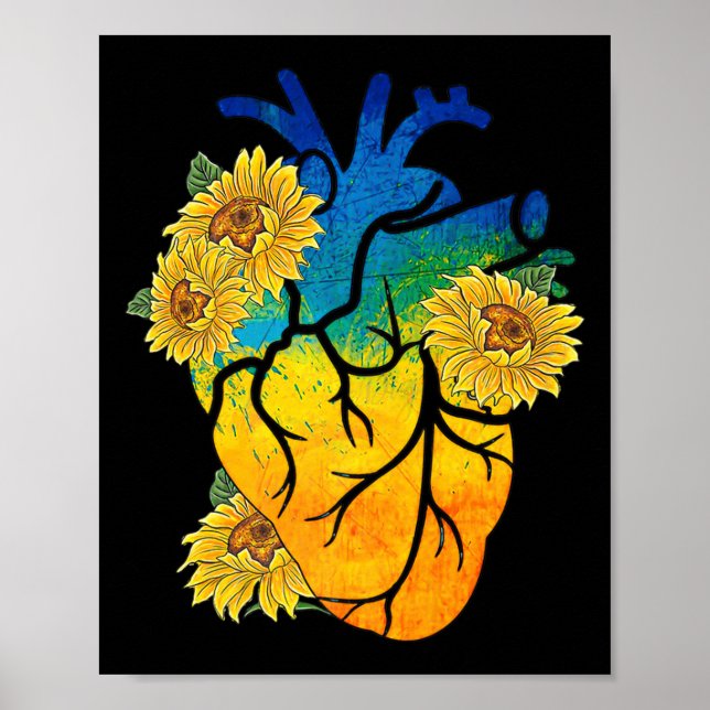 Sunflower Heart Ukraine Ukrainian Flag Stand With  Poster (Front)